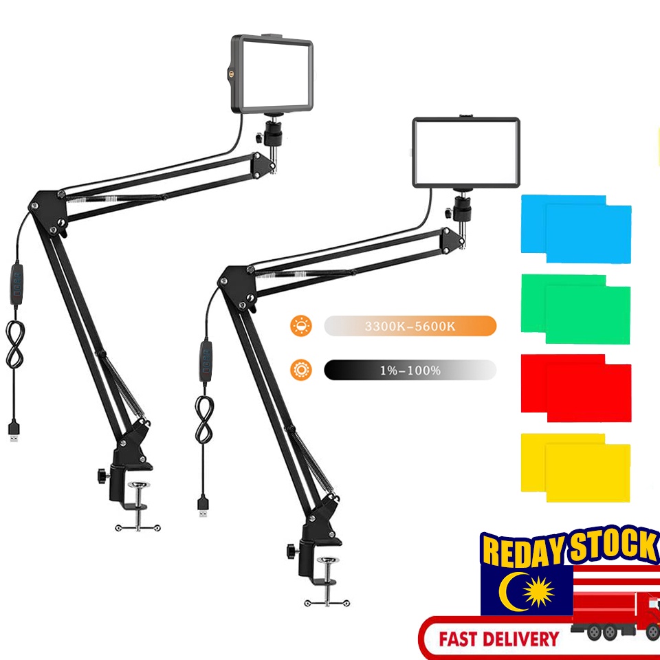 LED Photography Video Light With Scissor Arm Stand Conference Lighting
