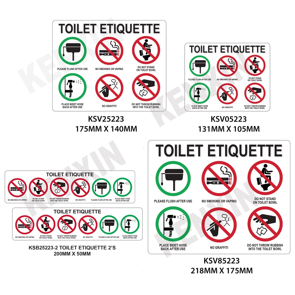 TOILET ETIQUETTE PLEASE FLUSH AFTER USE NO SMOKING OR VAPING DO NOT STAND ON TOILET BOWL PLACE