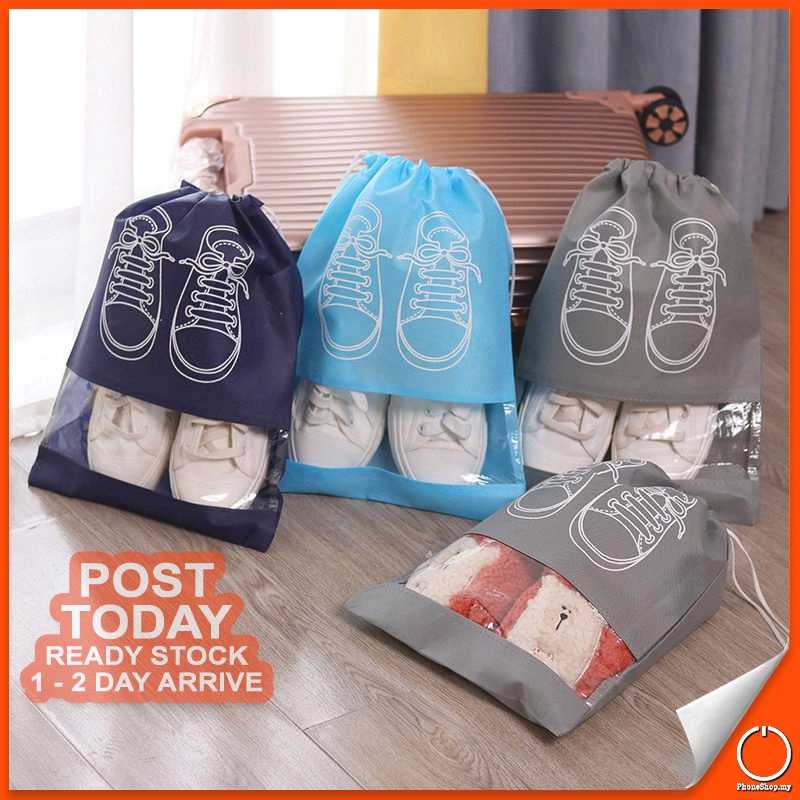 Non Woven Drawstring Shoes Storage Bag Makeup Beauty Tool Clothes Laundry Travel Organizer Pouch Beg Kasut 防尘袋