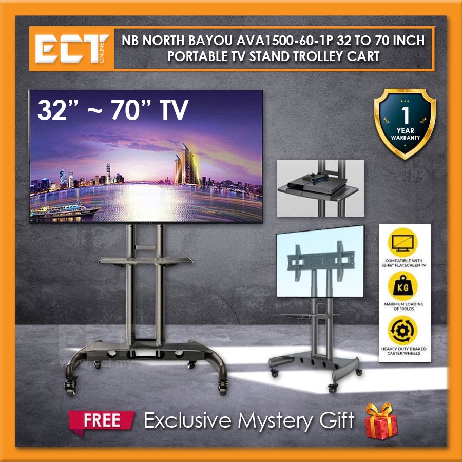 NB North Bayou AVA1500601P 32 to 70 Inch Portable Height Adjustment TV Stand Trolley Cart