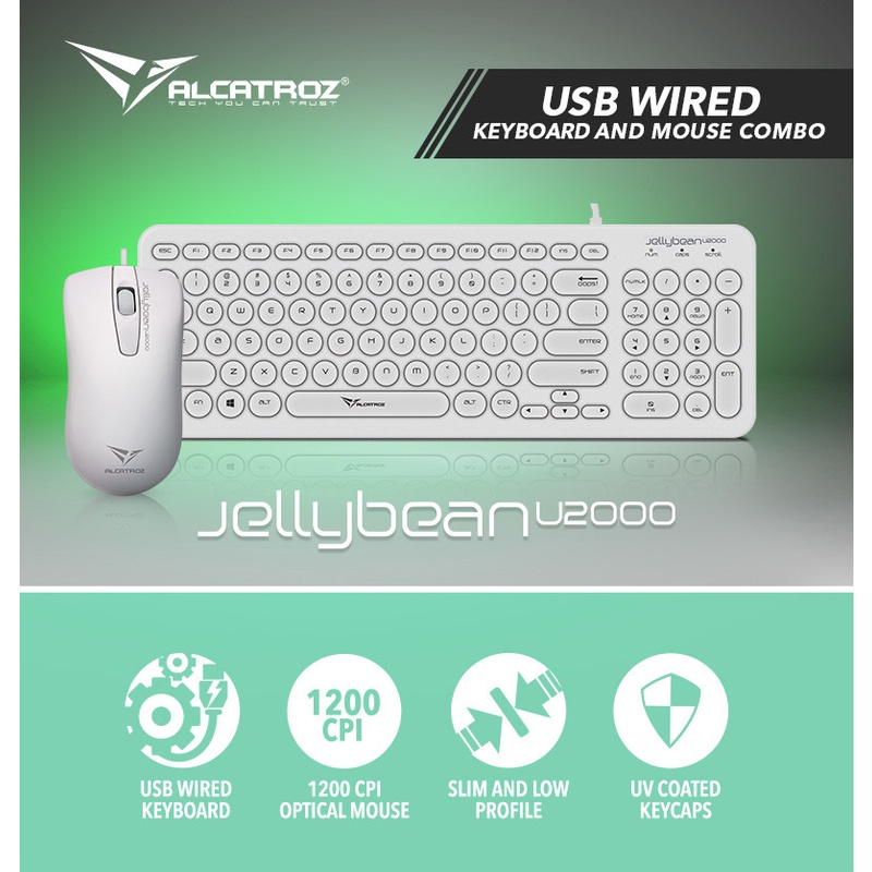 ALCATROZ JELLY BEAN U2000 USB WIRED KEYBOARD AND MOUSE COMBO FOR PC AND