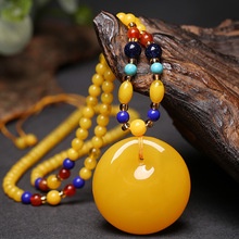 Old Beeswax Pendant Water Drop Chicken Oil Yellow Necklace Accompanying Men Women Style Amber Gold Honey Long Ethnic