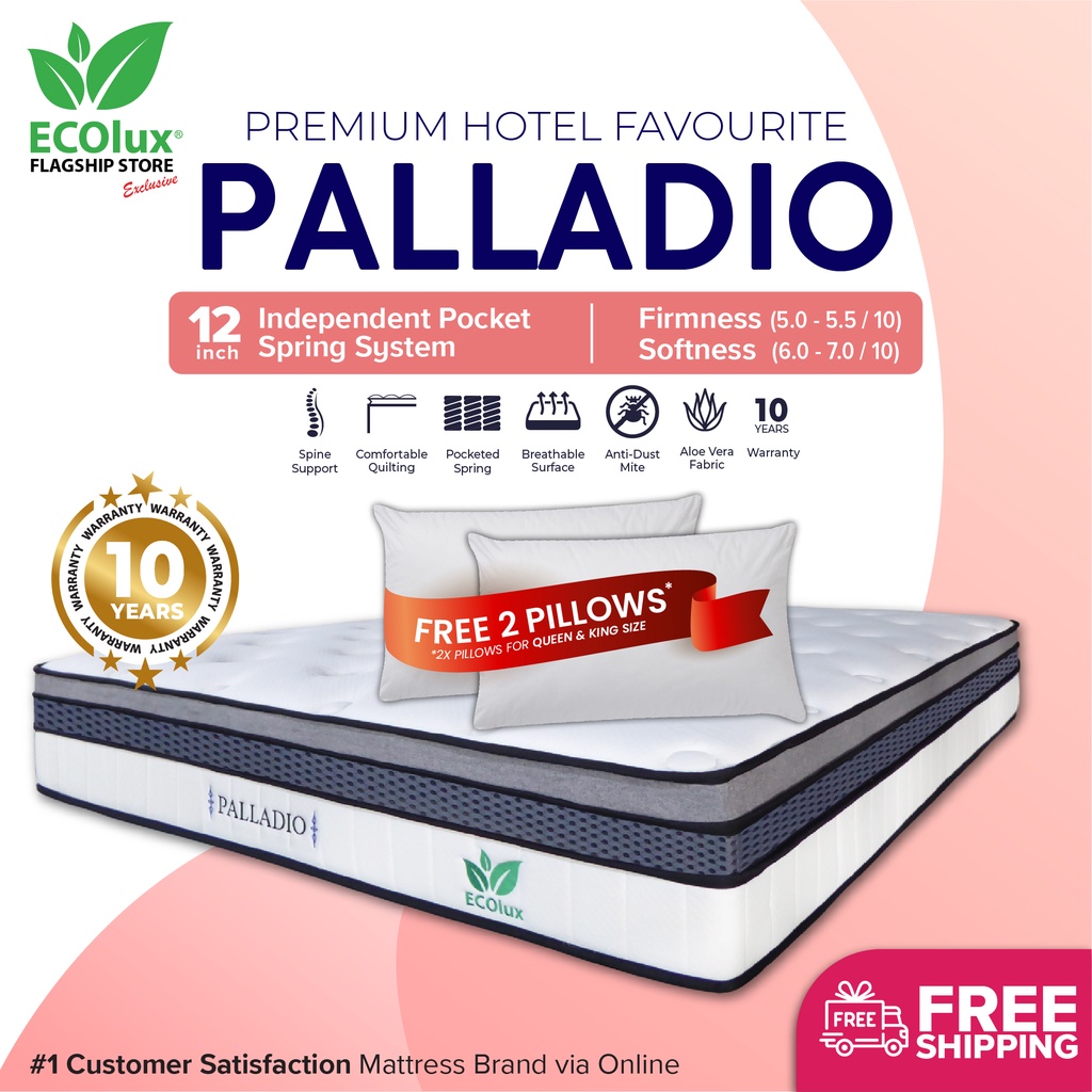 FREE SHIPPING Ecolux Palladio 12inch Premium Grade Mattress Independent Pocket Spring/Tilam