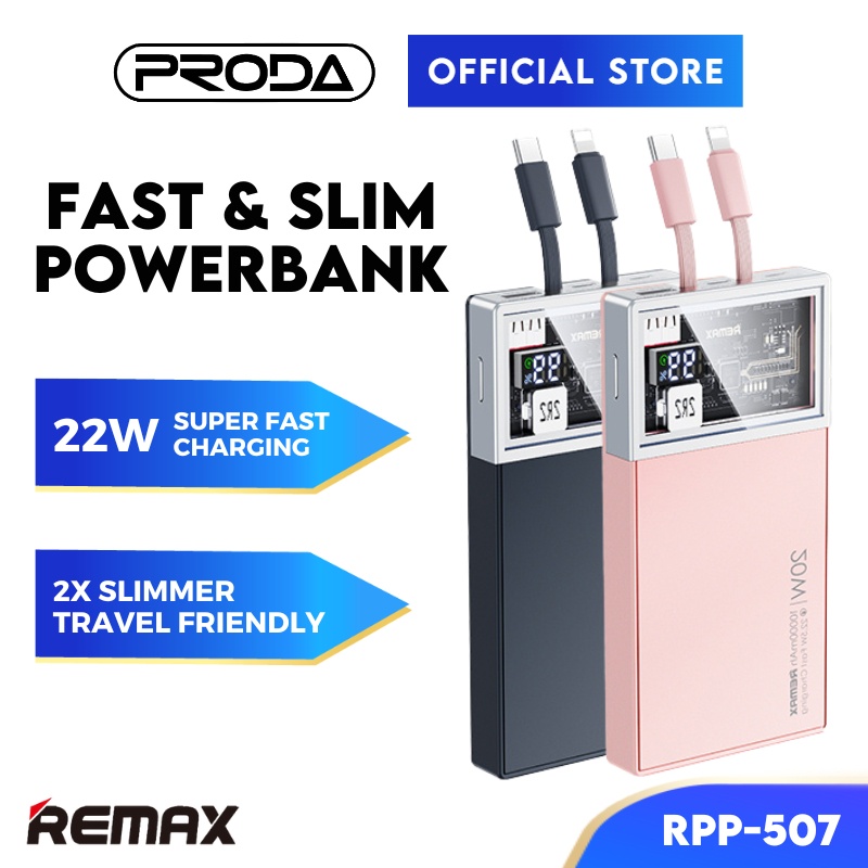 REMAX Powerbank 10000mAh Powerbank Slim Powerbank Type C Output RPP507