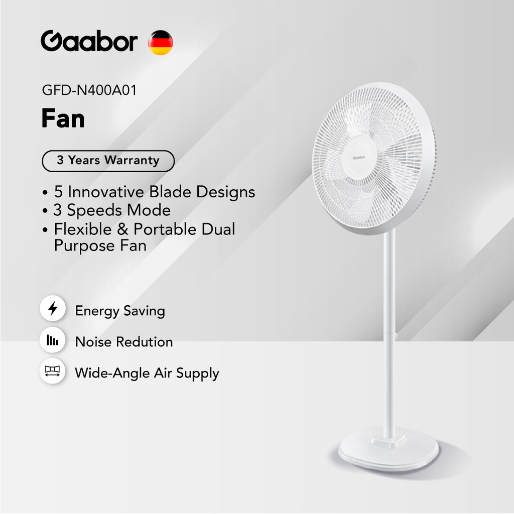 Gaabor Fan ABS Plastic Stainless Steel 45W Portable Quiet Lightweight