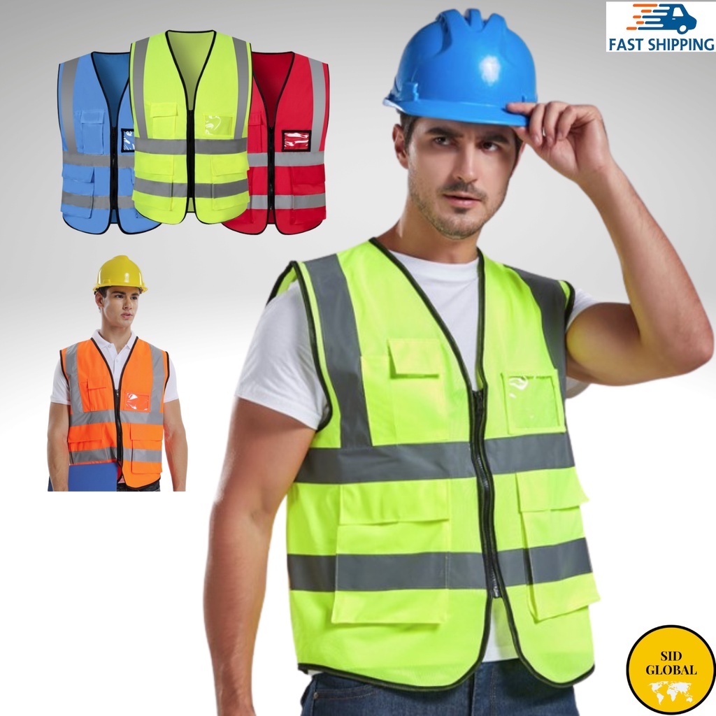 Reflective Safety Vest with Pocket Zip Vest Safety Jacket Unisex Baju