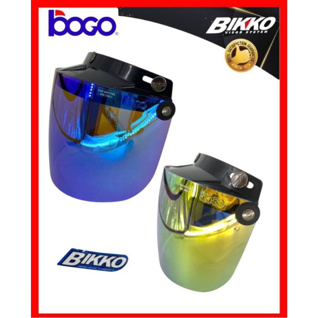 BOGO VISOR 3 BUTTON UNIVERSAL HELMET REVO CRYSTAL GOLD 2TONE BLUE MHR