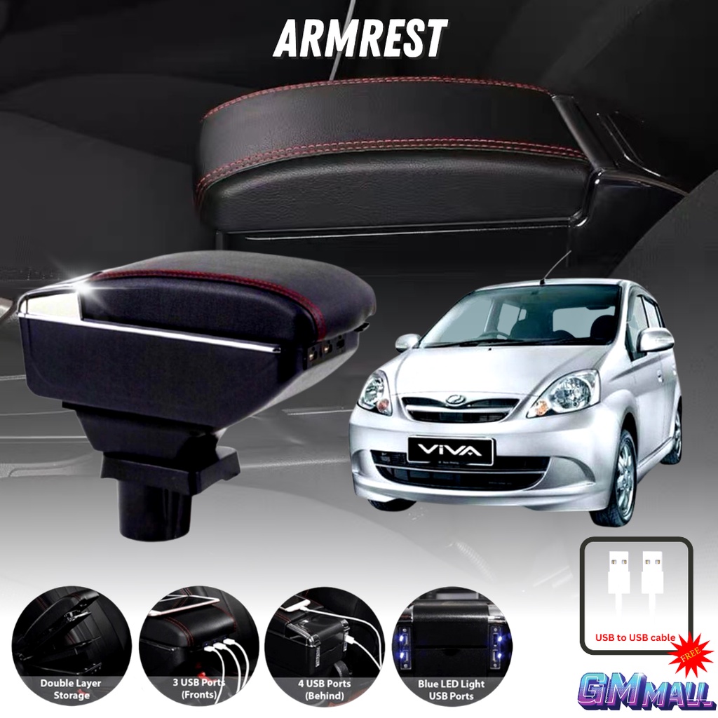 USB ARMREST PERODUA VIVA Car Organizer Phone Charger Cup Holder Ashtray