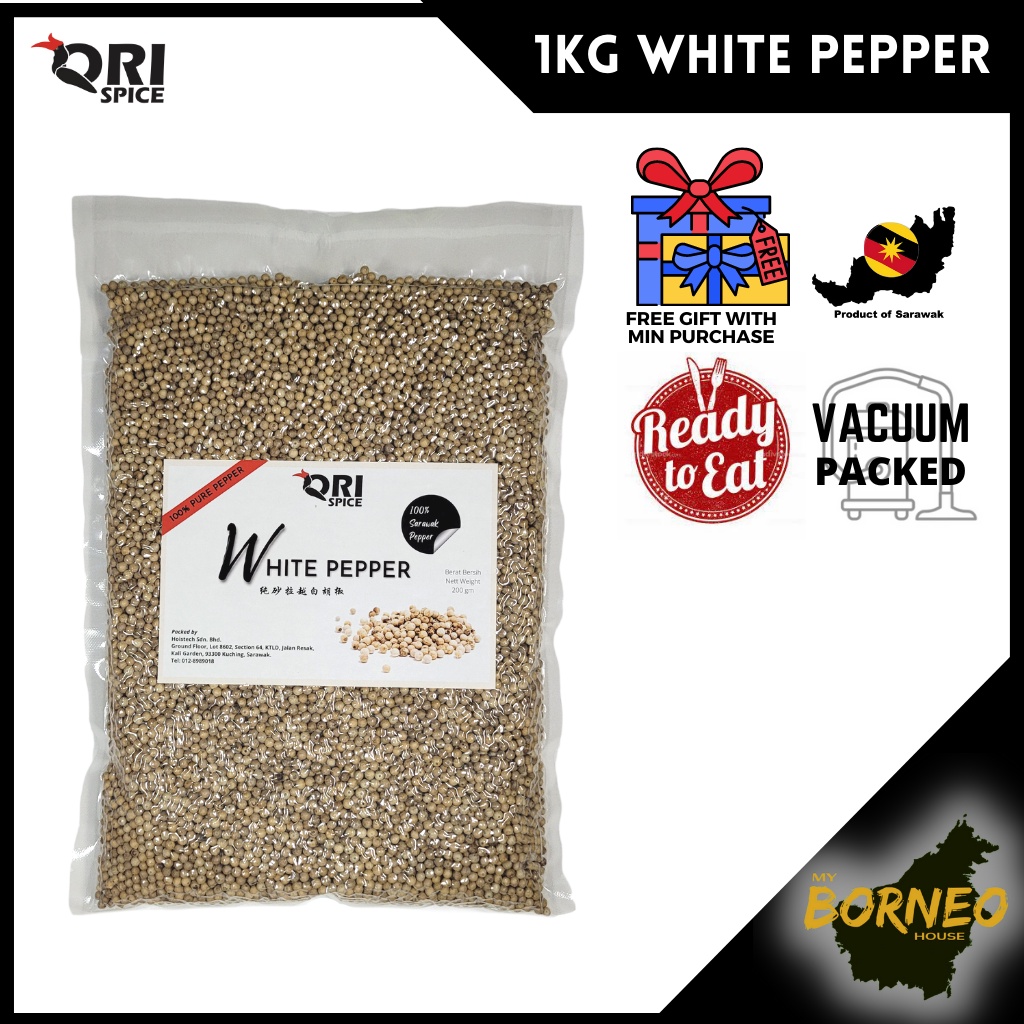 [READYSTOCK] 100% Pure 纯真够辣 1kg Sarawak White Pepper Peppercorn Berry Spice / Biji Lada Putih Sulah / 砂拉越白胡椒粒 - OriSpice