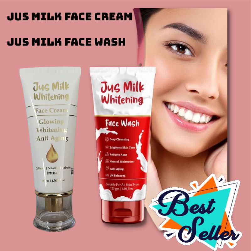 Jus Milk Whitening Face Cream 60g & Jus Milk Whitening Face Wash (Just