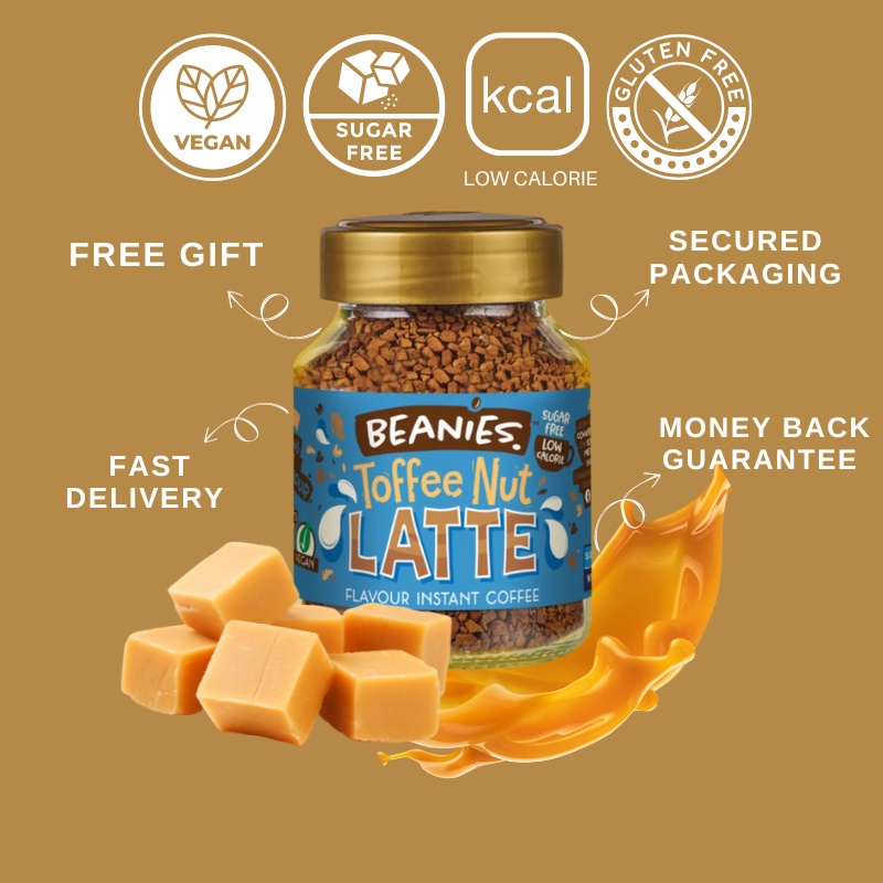 Beanies Instant Coffee Toffee Nut Latte Flavour Coffee Halal Sugar