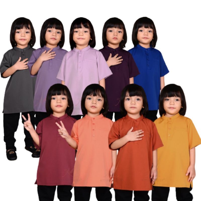 SALES KURTA KIDS BUDAK (1-12 TAHUN) LENGAN PENDEK EMIIR ROYAL BLUE LAVENDER LILAC PURPLE SALMOH PEACH PINK BELACAN RAYA