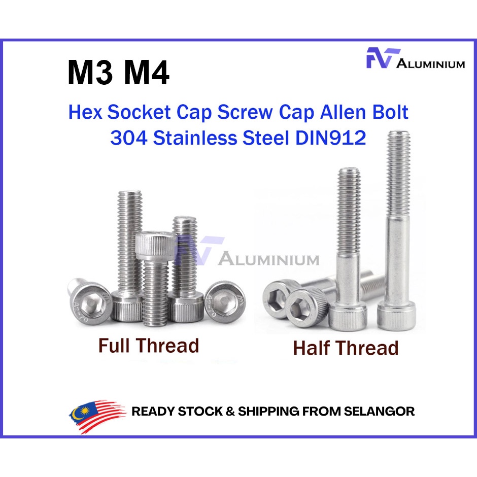 M3 M4 Allen Hex Cap Socket Full / Half Thread Screw Bolt DIN912