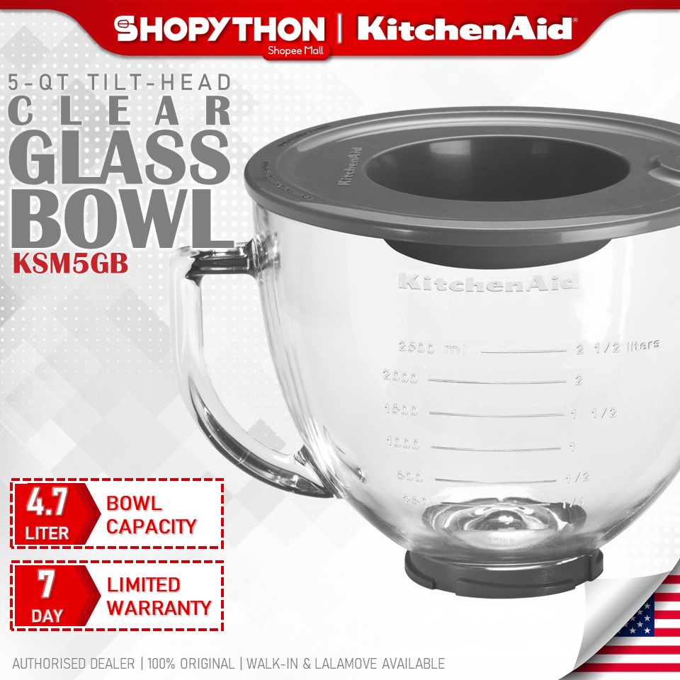 KITCHENAID 5Quart Clear Glass Bowl KSM5GB (4.7L) Pouring Spout Lid