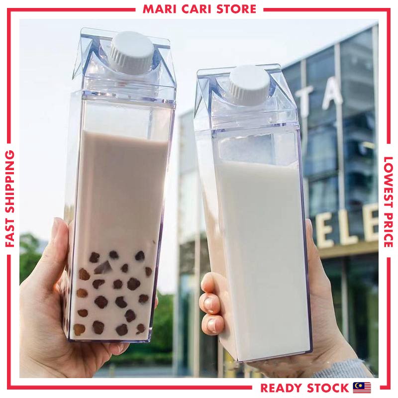 Milk Carton Water Bottle Botol Air Tumbler 500ml 1000ml Transparent Bottle Reusable Fridge Bottle Juice Milk Tea