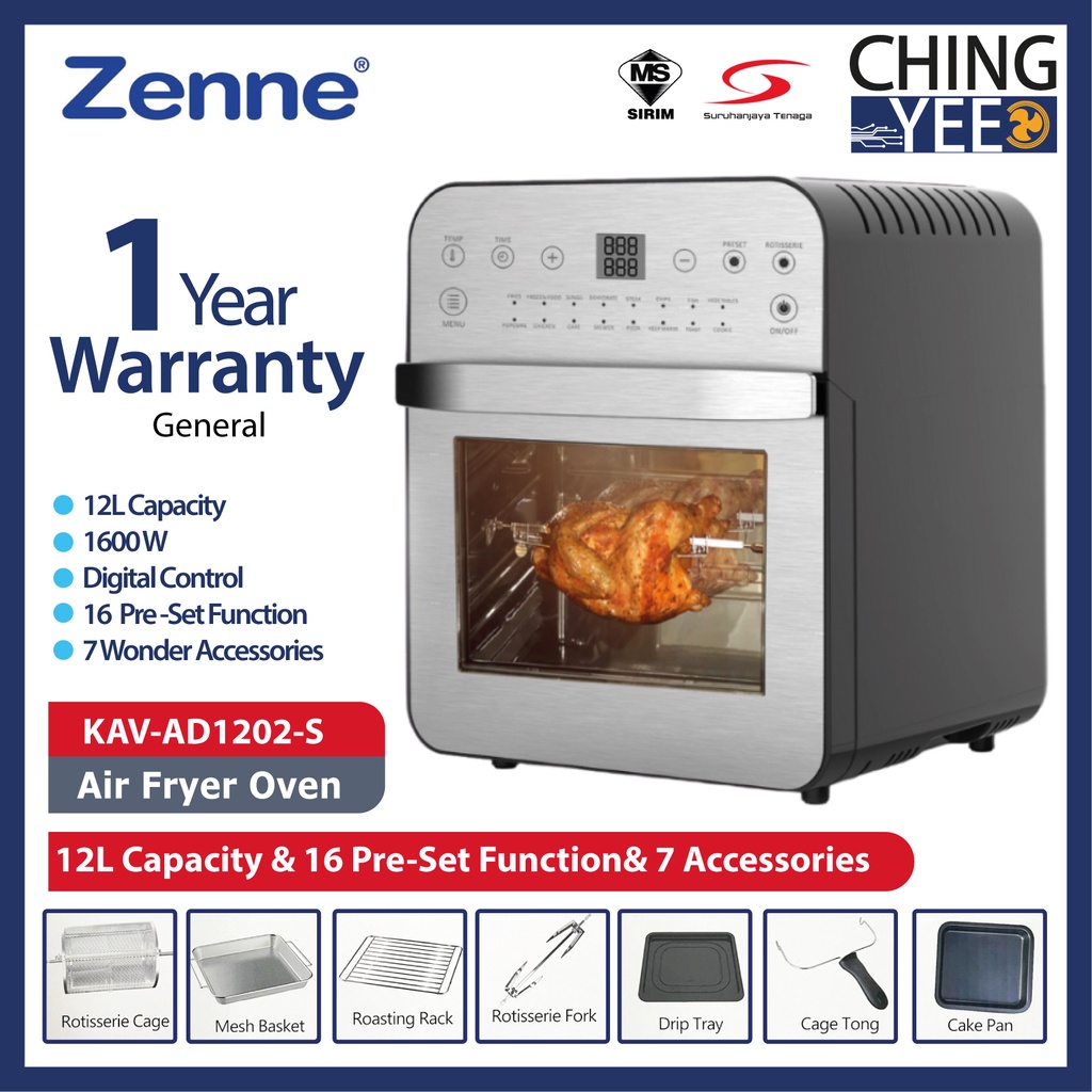 Zenne 16 PreSet Function 12L Air Fryer KAVAD1202S with Digital Control & Slide open door