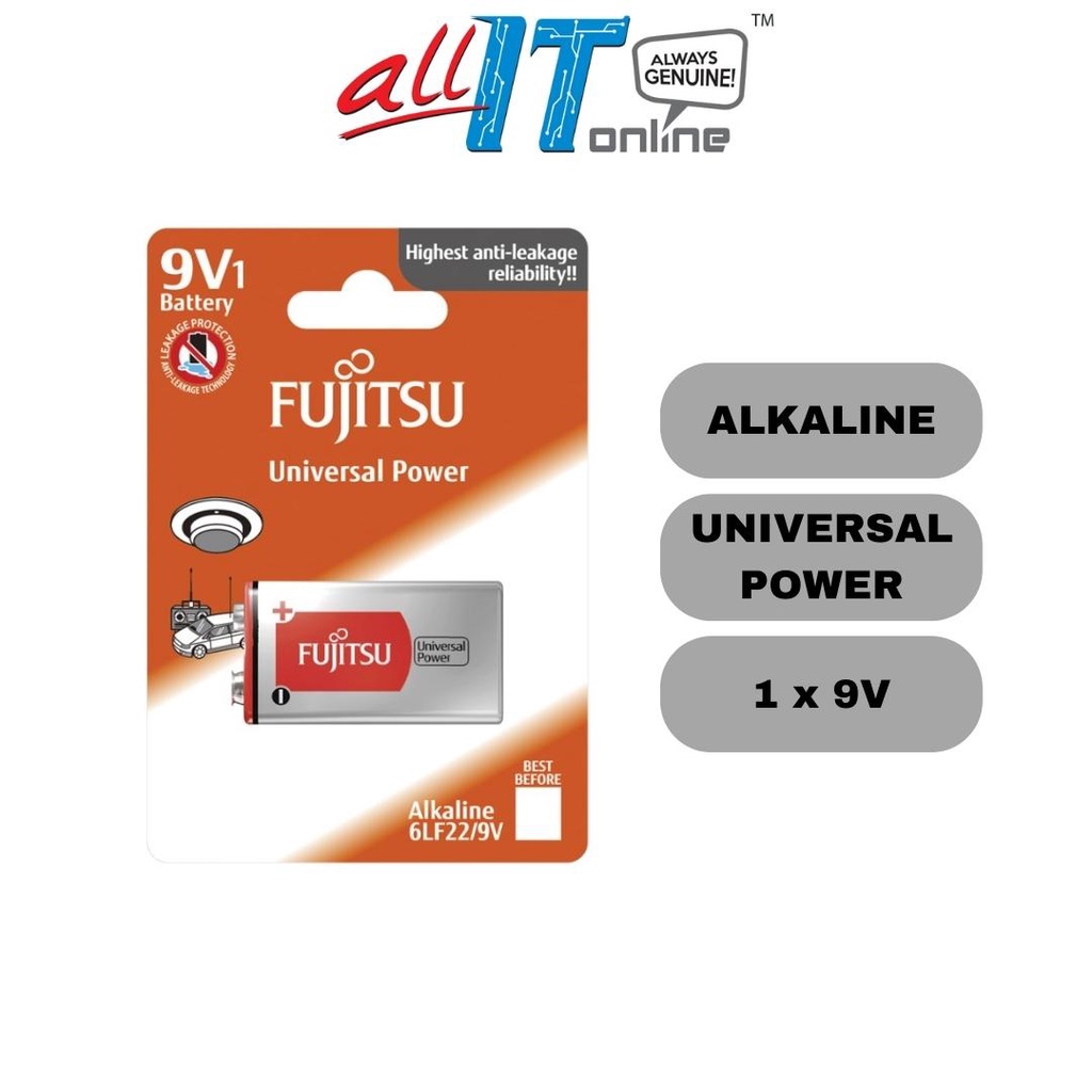 Fujitsu Alkaline Battery Universal Power 9V E Block 6LF22(1B)FUA/WG