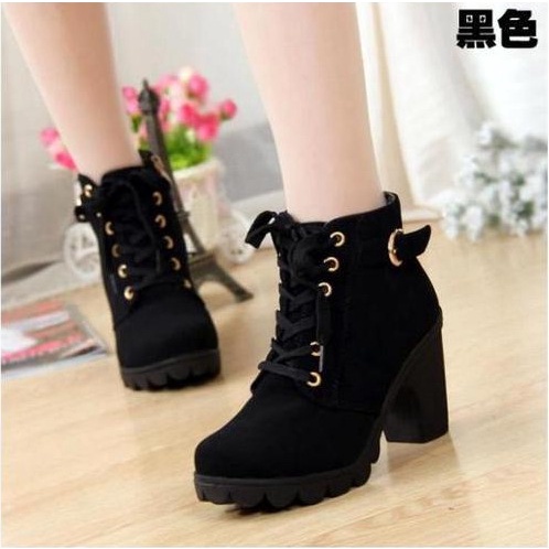 Fashion Lace Up Side Zipper Girl Women High Heel Winter Pumps Buckle Ankle Boots SF-1DWW08-X