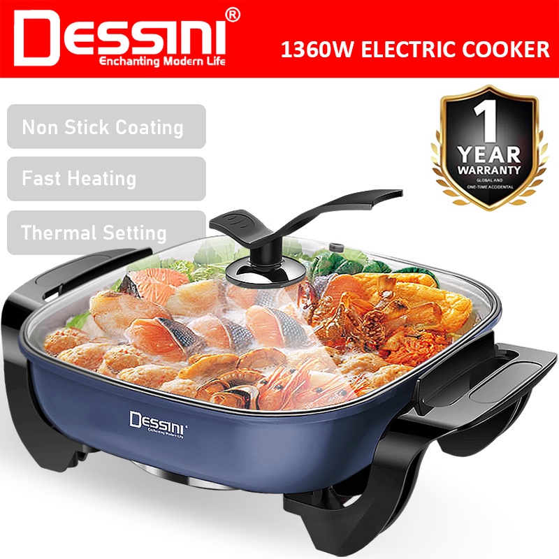 DESSINI ITALY Electric Cooker Steamboat Hot Pot Casserole Non Stick Frying Wok Pan Rice Cooker Periuk Masak Elektrik