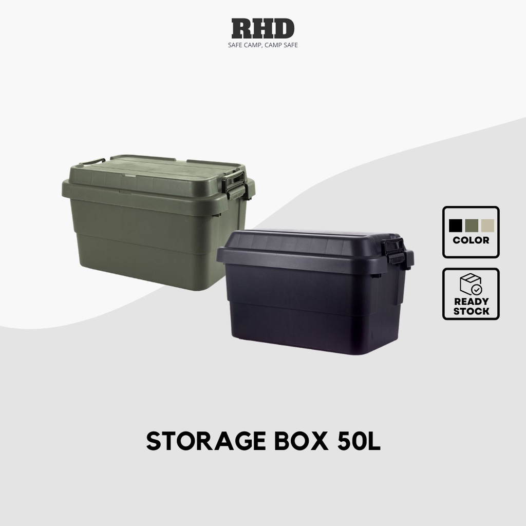 Multipurpose 50L Camping Storage Box Portable Kotak Heavy Duty Black