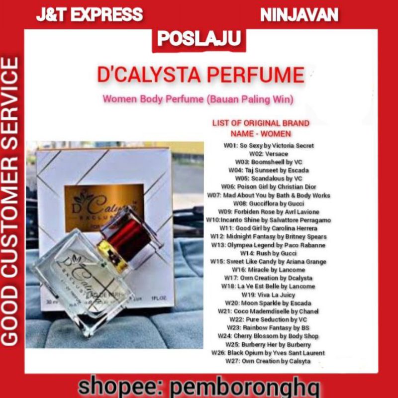 D'CALYSTA PERFUME EXCLUSIVE For Women 100% Original Hq BODY PERFUME MINYAK WANGI TAHAN LAMA (30ml) READY STOCK
