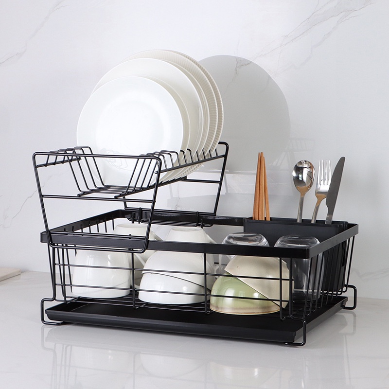 READY STOCK❤️Carbon Steel Dish Rack Pull Out Tray Knife Spoon & Forks Holders Kitchen Rack / Rak Pinggan Rak Dapur