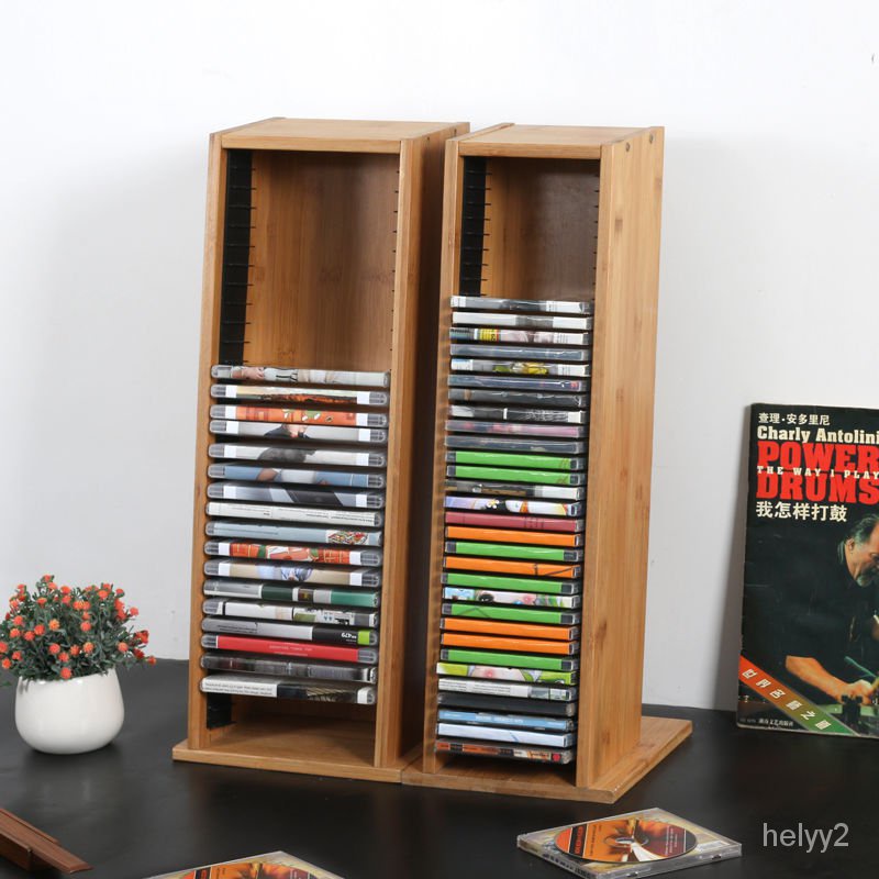 FACAZ Desktop CD Storage Rack, Wooden 360 Degree Rotation CD Storage
