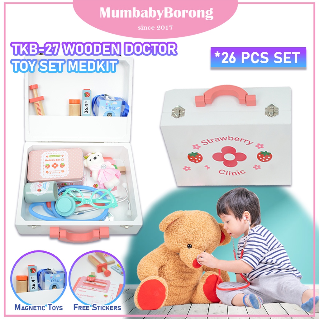 MB Wooden Doctor Toy Set Medical Dentist Role Play Simulation Mainan