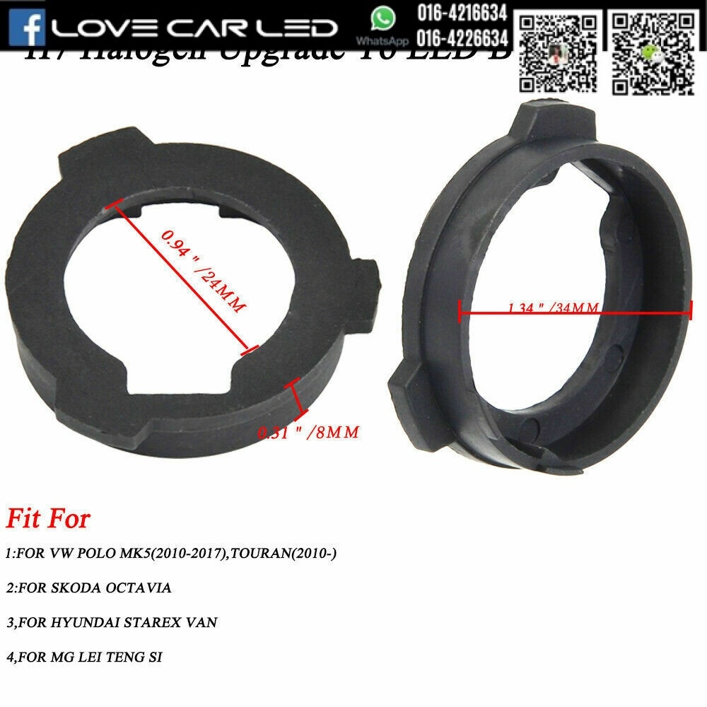 2PCS H7 LED Headlight Bulb Retainers Holder Adapter for VW Polo Skoda