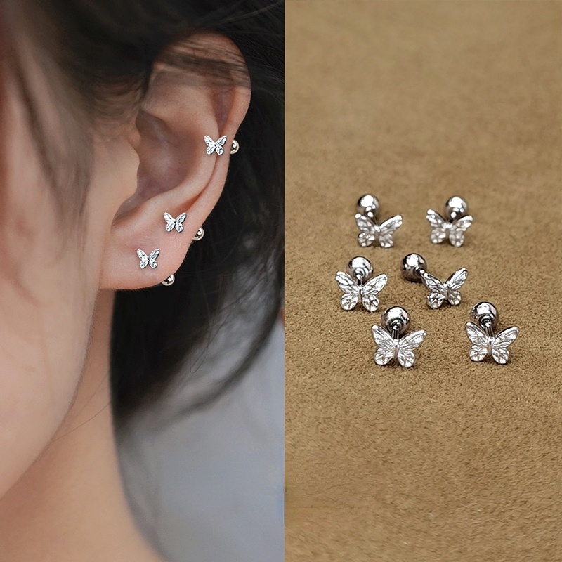 1Pair 925 Sterling Silver Butterfly Earrings Ear Nails Twist Screw PIercing Ear Studs Earrings Earrings