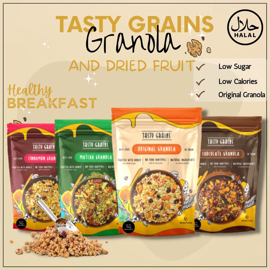 Halal Tasty Grains Granola 250g Instant Healthy Breakfast Cereal Diet No Sugar Ready To Eat