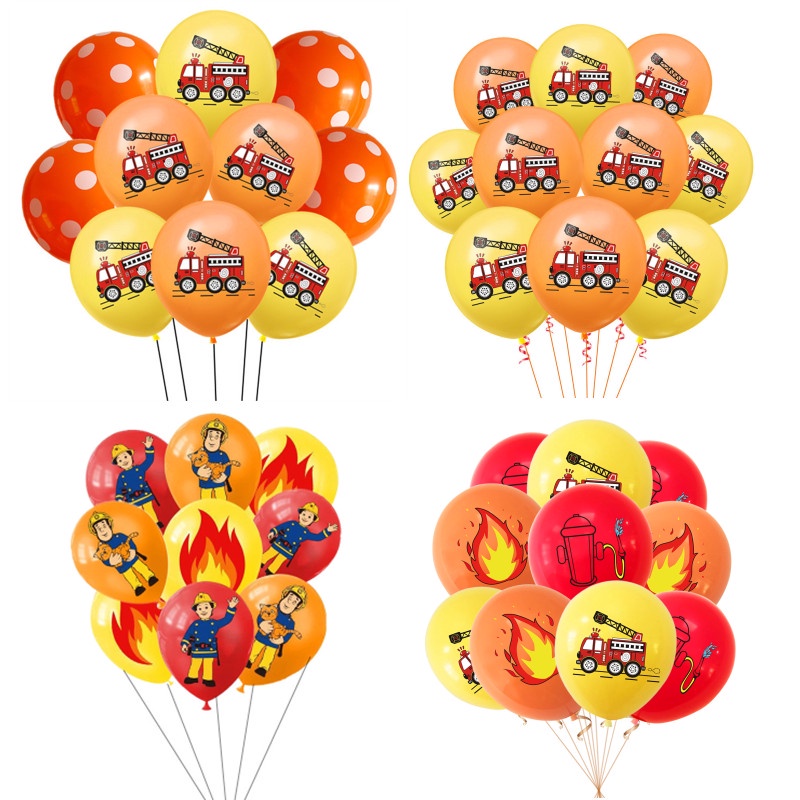 10pcs 12Inch Fire Tractor Truck Flame Fire Hydrant Latex Balloons Birthday Party Decorations Firemen Party Supplies Balloon