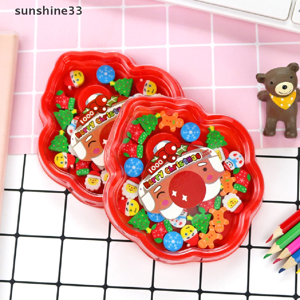 sun 30 Pcs/box Cartoon Cute Christmas Rubber Eraser Art School Supplies
