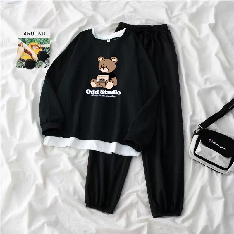 Women's loose-fittingJacket for going to school and going out [Sweater] with printed boom pants in student box