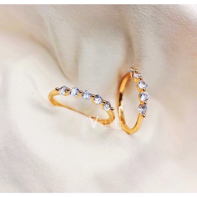 [VJ] Ring “Minimalist CZ” Wedding, Anniversary, Engagement Ring 999.9 Gold Plated