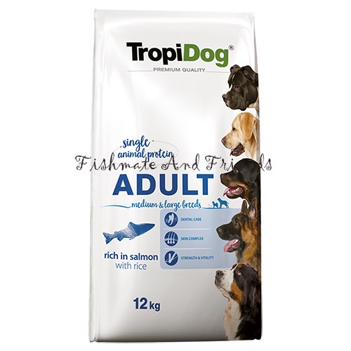 TropiDog Premium Adult Medium & Large With Salmon & Rice 12kg /Dog Food/Makanan Anjing (free 1 bowl)