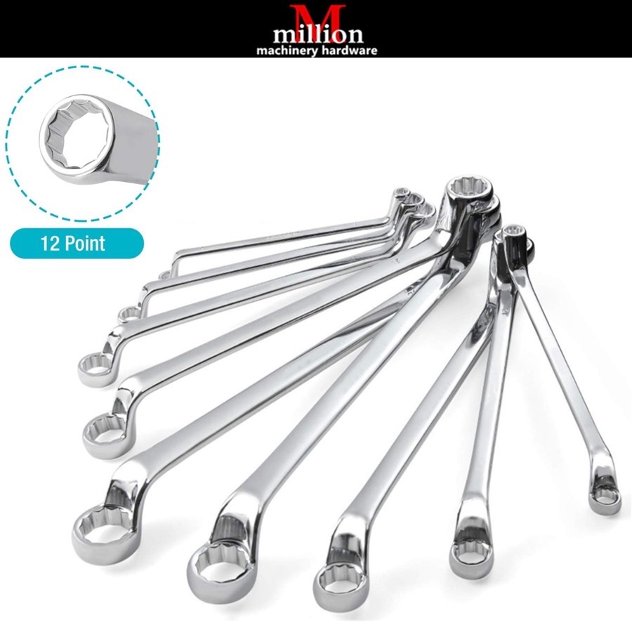 (12 Point) CRV Double Offset Ring Spanner Anti Corrosion 45 Degree Double Ended Dual Head Box End Wrench Garage Workshop