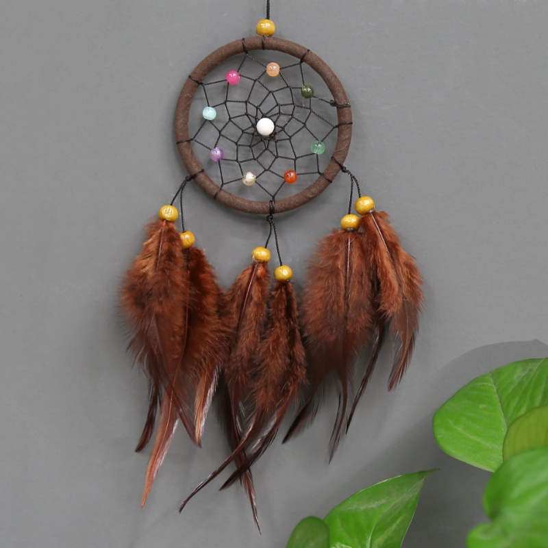 Mini Indian Feathers Dreamcatcher Car Rear View Mirror Wind Chimes Handicrafts Pendant Car Ornament