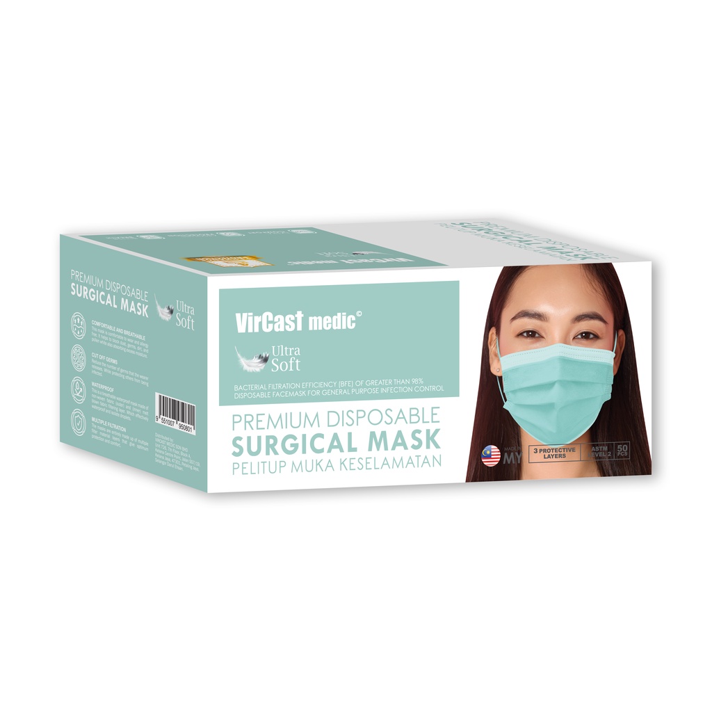 Vircast Medic 3 Ply Disposable Face Mask Tiffany Blue 50s Shopee