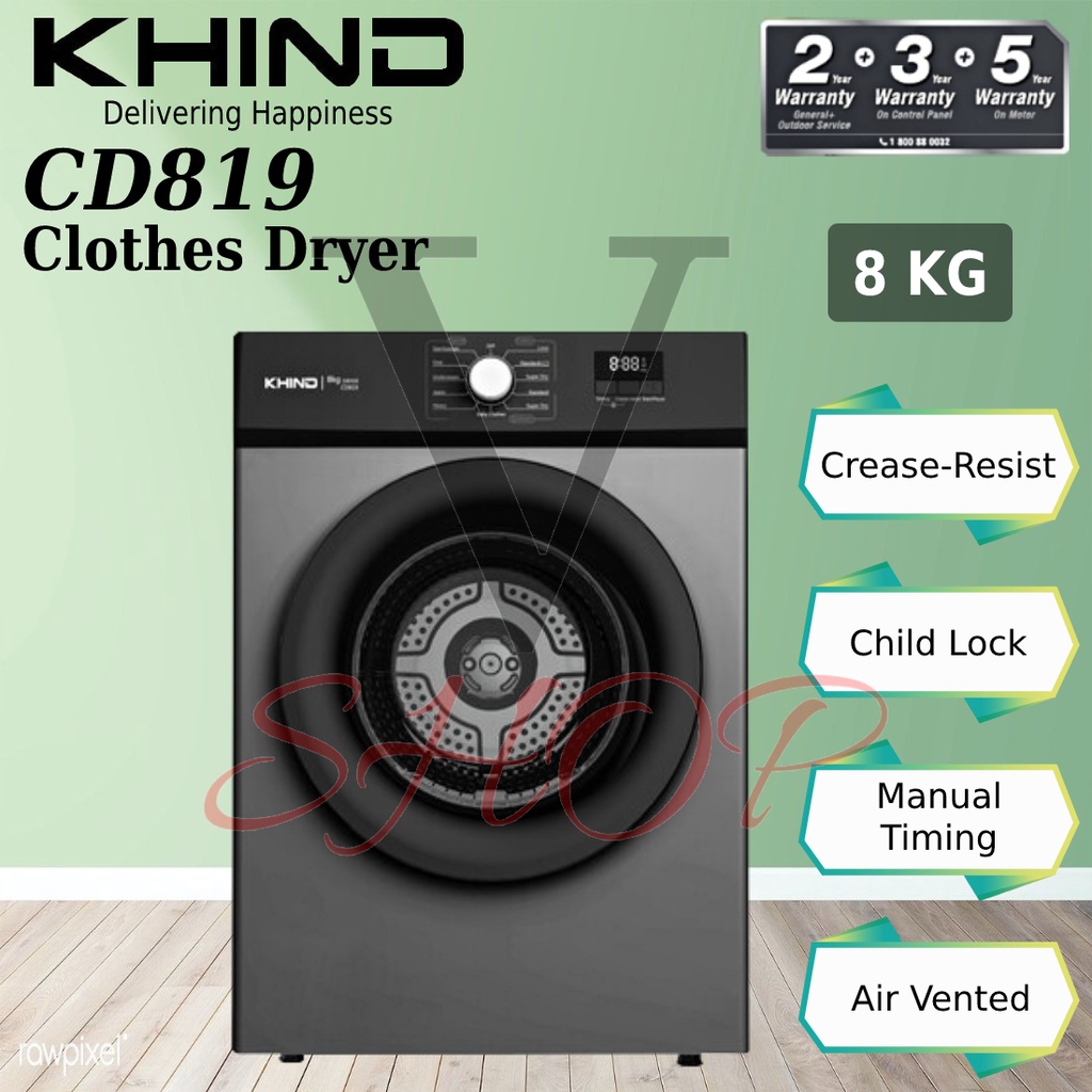 MORGAN 7KG VENTED DRYER MTD-SENSDRY 8 // KHIND 8KG AIR-VENTED TUMBLE DRYER CD819