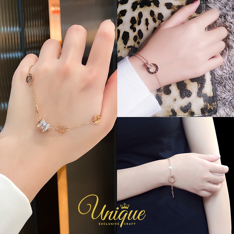 UNIQUE 18k Rose Gold Insta Hot Double Ring With Zircon Bracelet Fashion Accessories