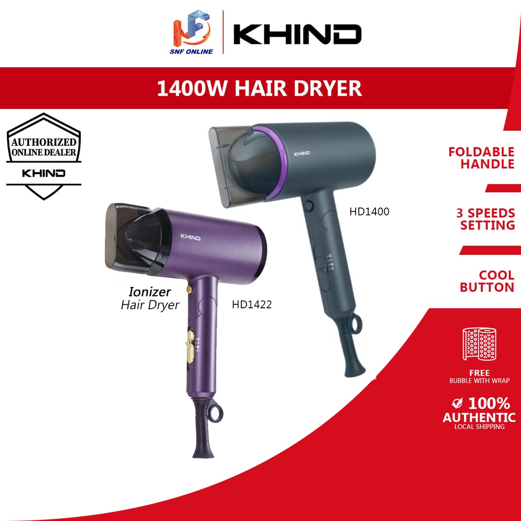 Khind Hair Dryer (1400 W) HD-1400 HD1400 Ionizer Hair Dryer HD1422