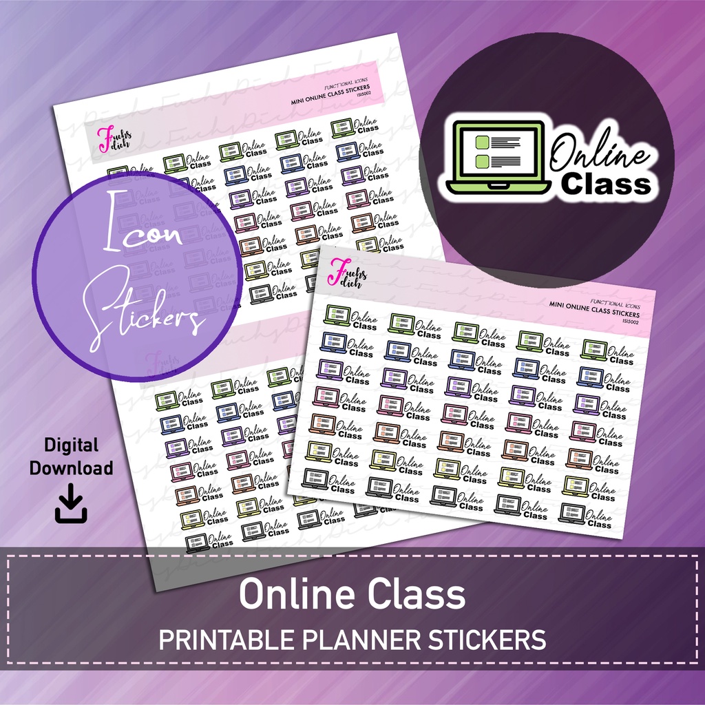 FuchsDich Printable Mini ONLINE CLASS Icon Stickers | PDF File | Class | Study | Minimalist | Education Planner Stickers