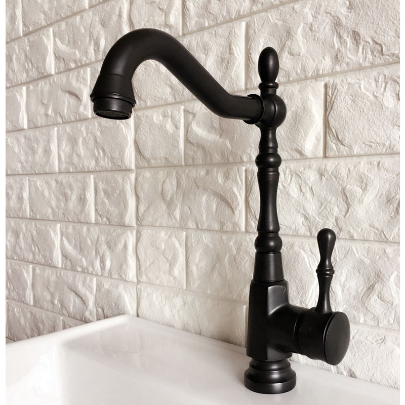 Oil Rubbed Black Kitchen Brass 1 Handle Faucet Swivel Spout Single-hole Platform Washroom Mixer Bathroom Tap Zsf386