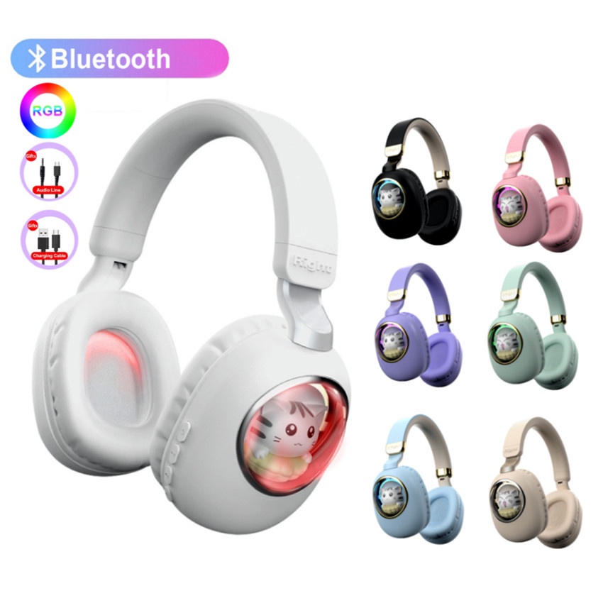 Cute Wireless / Wired Hifi HeadphonesWith Mic Pet Bag Girl Children Headphones for Kids Adult RGB Bluetooth Gaming Headset PS4 Phone