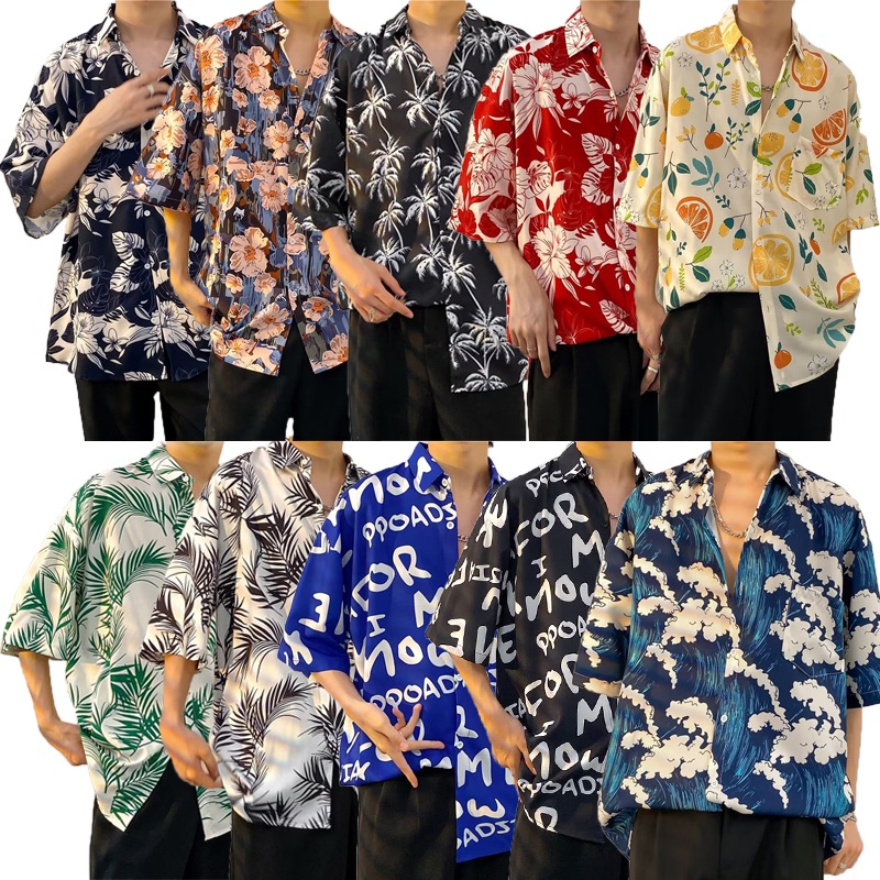 Men's Malaysian shirt Loose and breathable short sleeve shirt baju kemeja lelaki kemeja lelaki lengan pendek baju batik lelaki