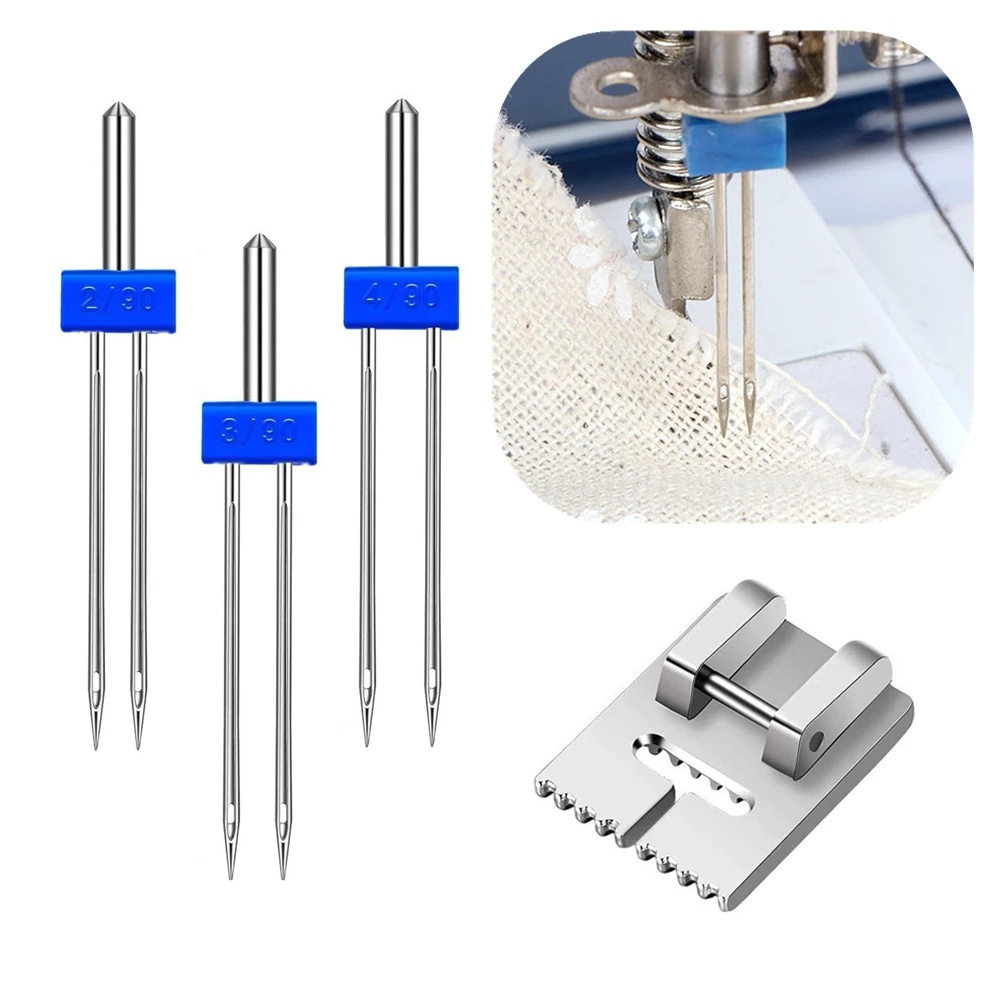 Size 2/3/4mm double needle and pleated 9-slot sewing presser foot is applicable to Brother Singer sewing machine accessories 2/3/4/90