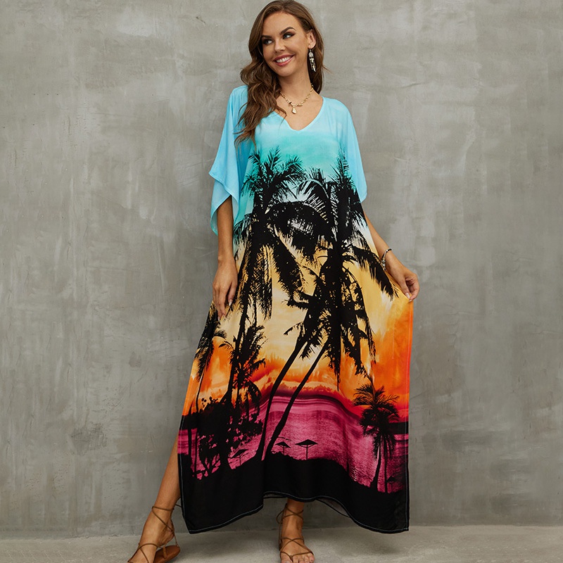 Sunset Beach Maxi Dress For Women Hawaii Vibe Seaside Resortwear Bikini Cover Ups Shoreline Evening Dresses Caftan Nighty Robe