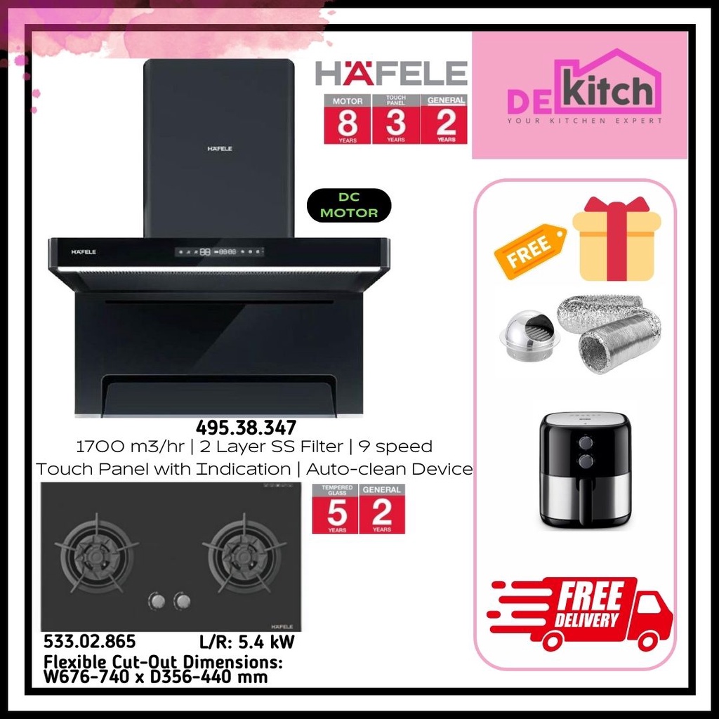 COMBO PACKAGE Hafele L Shape Kitchen Hood 495.38.347 + Gas Hob 2Burner