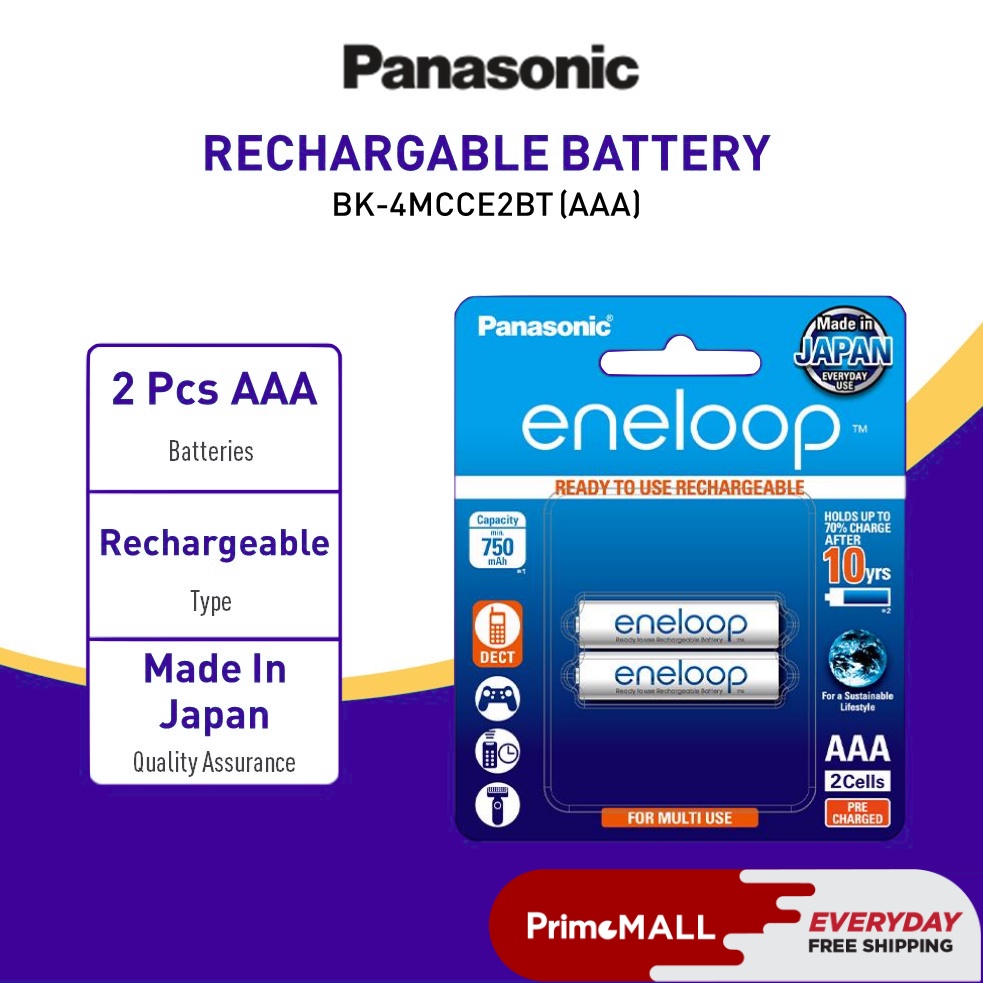 PANASONIC Eneloop 2 PCS Blisters BK-4MCCE/2BT-EC AAA SIZE Rechargeable ...